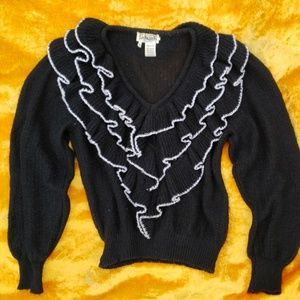 Vintage mohair ruffle black balloon sleeve sweater